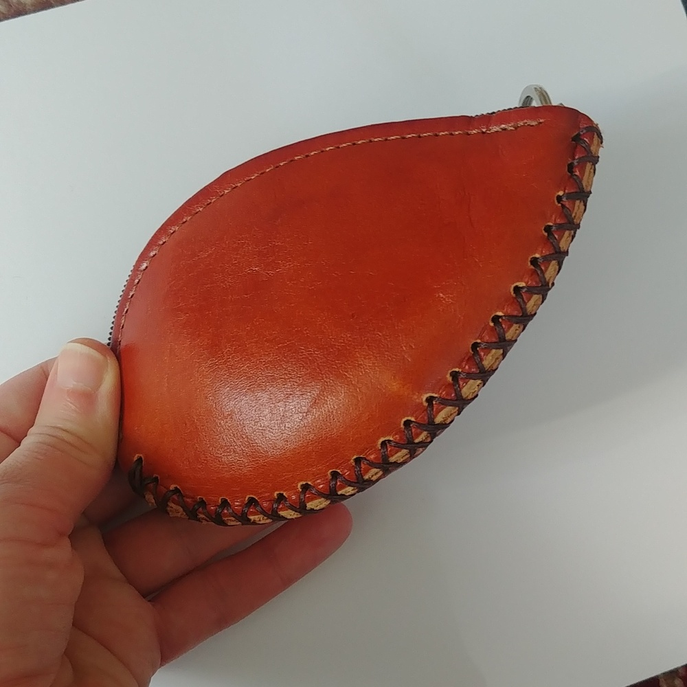 Vintage Red Leather Leaf Bag Charm Change purse - Picture 5 of 5